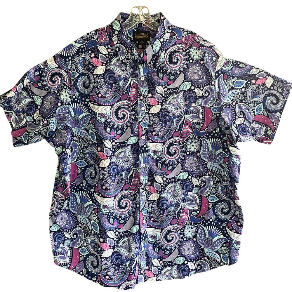 Cremieux Psychedelic Print Short Sleeve Shirt 2XB Button Up Artsy Eclectic